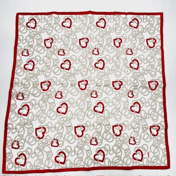 Vgt Yves Saint Laurent Mini Scarf/Handkerchief Cotton, 22" Beige Ivery Red(14 - Picture 4 of 6